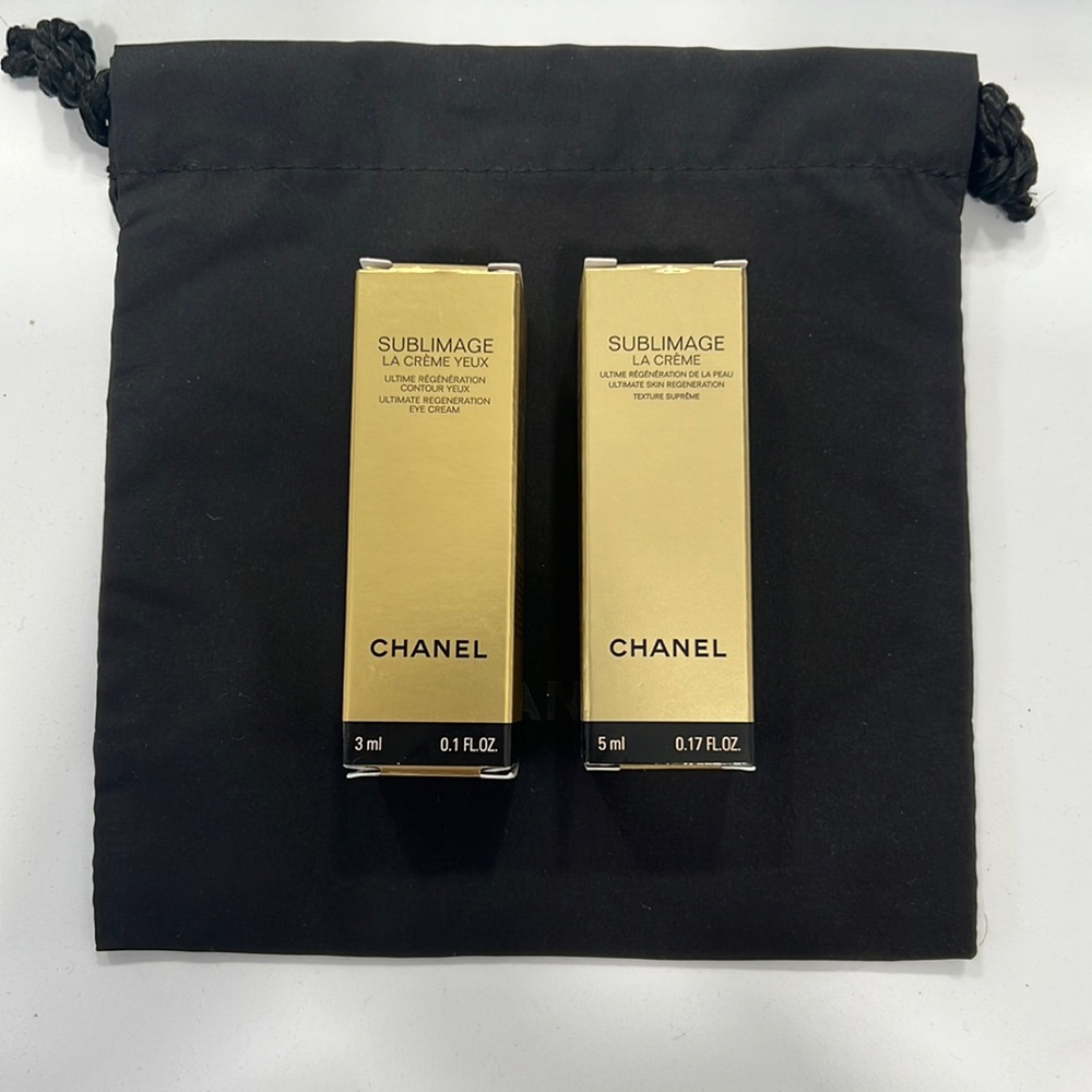 Chanel Sumlimage Eye Cream travel samples with pouch